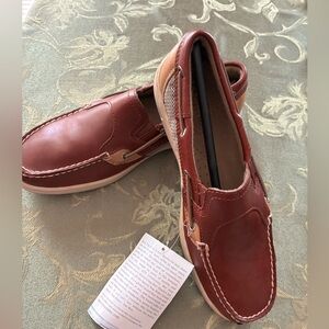 NWT Sperry Nautical Collection Women’s Slip-On Boat Shoes, Red/Brown, sz 6.5